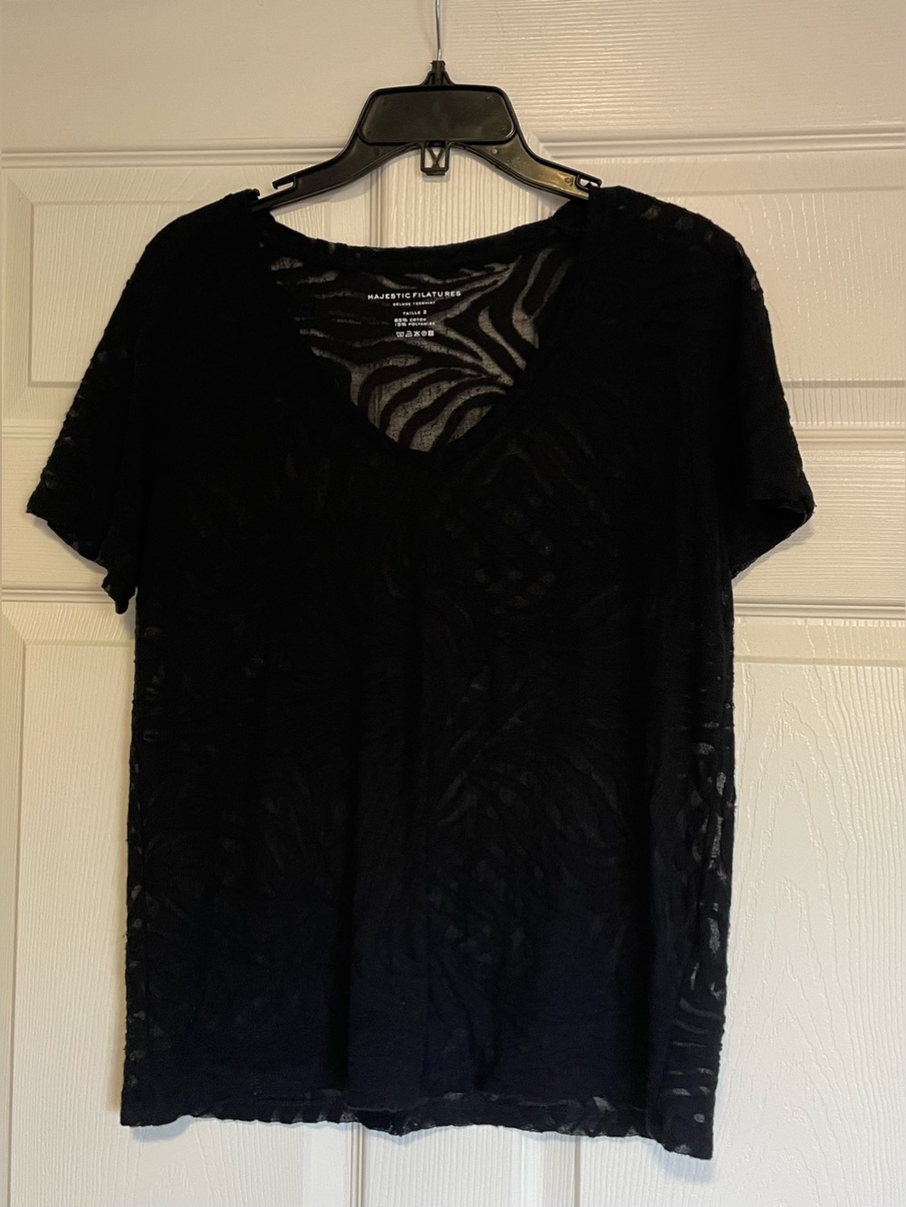 Majestic Filatures Deluxe V-Neck Black Embroidered T-Shirt Medium